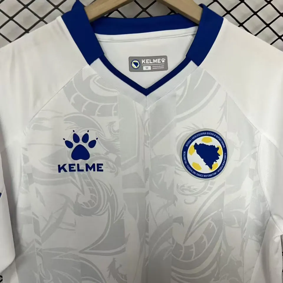 2026/27 Bosnia-Herzegovina Away White Fans Soccer Jersey 波黑 (Have Right Patch 有右臂章 黑底白字）