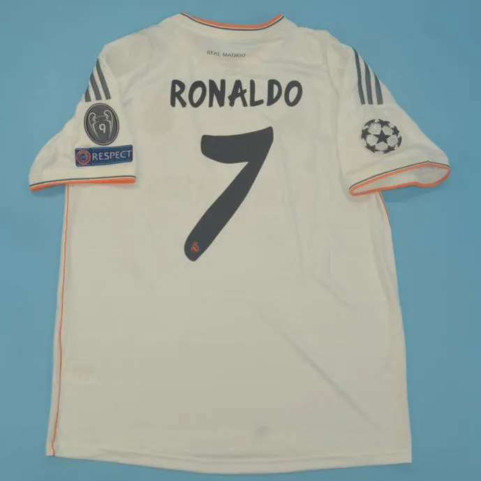 2013/14 RM White Home Retro Player Version Long Sleeve Soccer Jersey 球员版