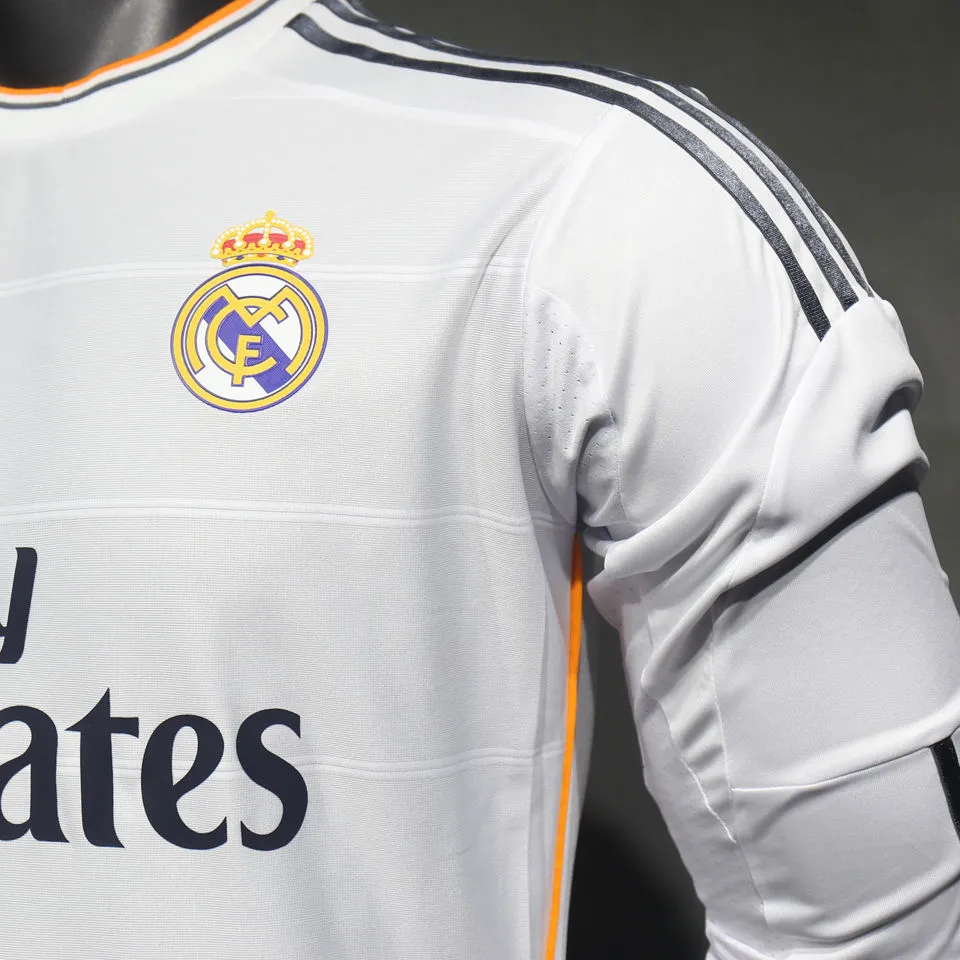 2013/14 RM White Home Retro Player Version Long Sleeve Soccer Jersey 球员版