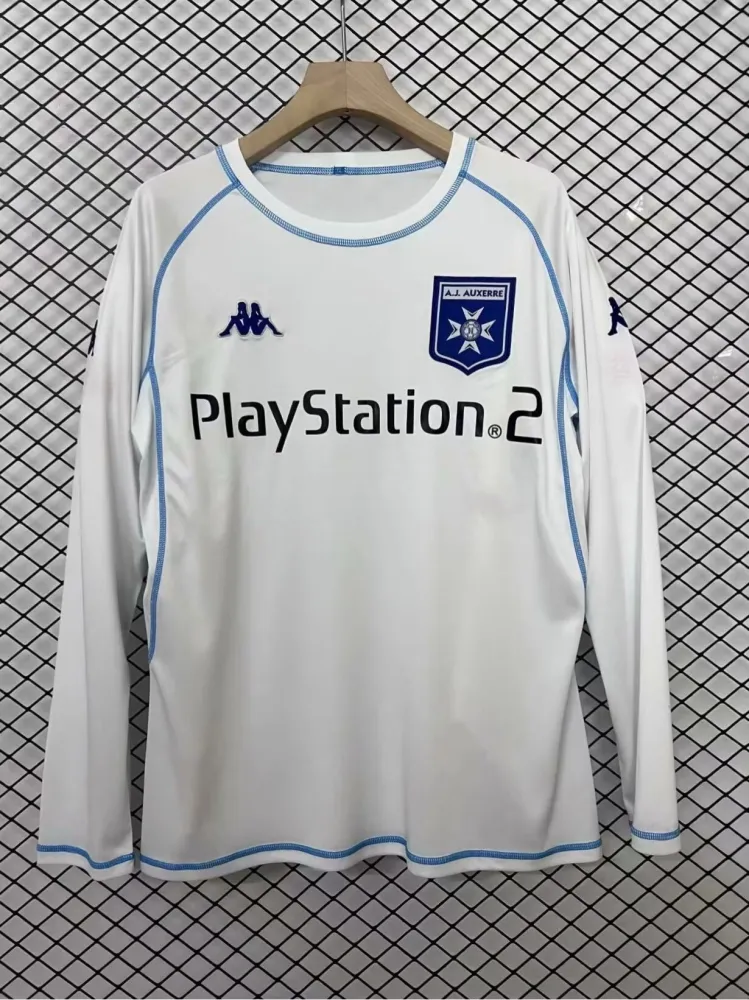2003/04 AJ Auxerre Home Long Sleeve Retro Soccer Jersey