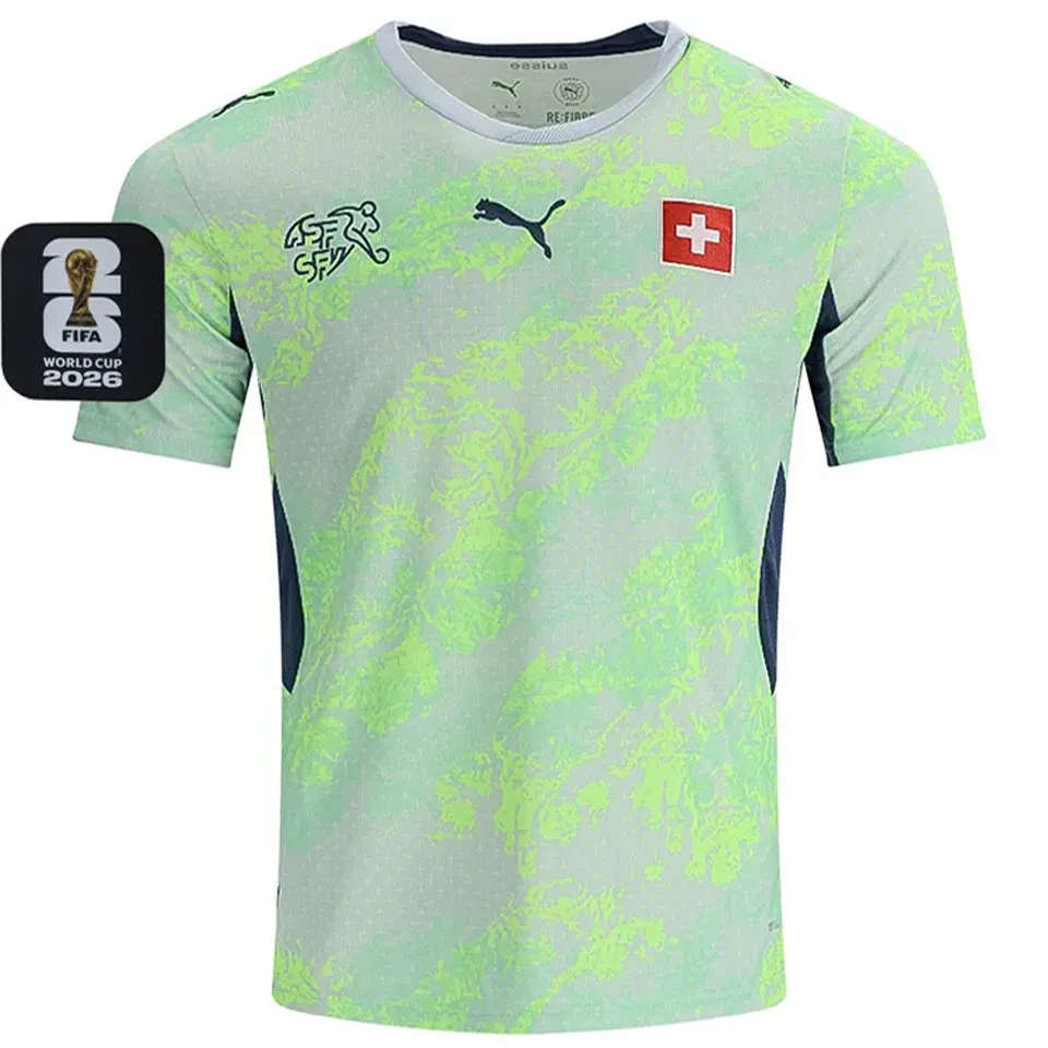 2026/27 Switzerland Away Yellow Fans Soccer Jersey (Have Right Patch 有右臂章 黑底白字）