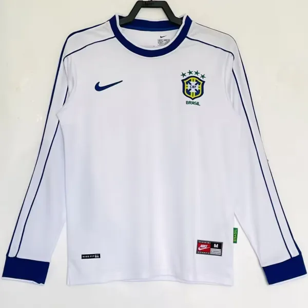 1998 Brazil White Retro Long Sleeve Soccer Jersey