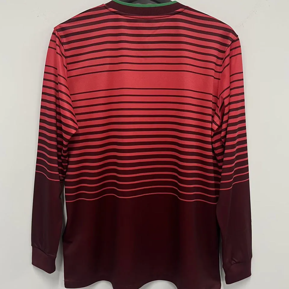 2014 Portugal Home Red Retro Long Sleeve Soccer Jersey