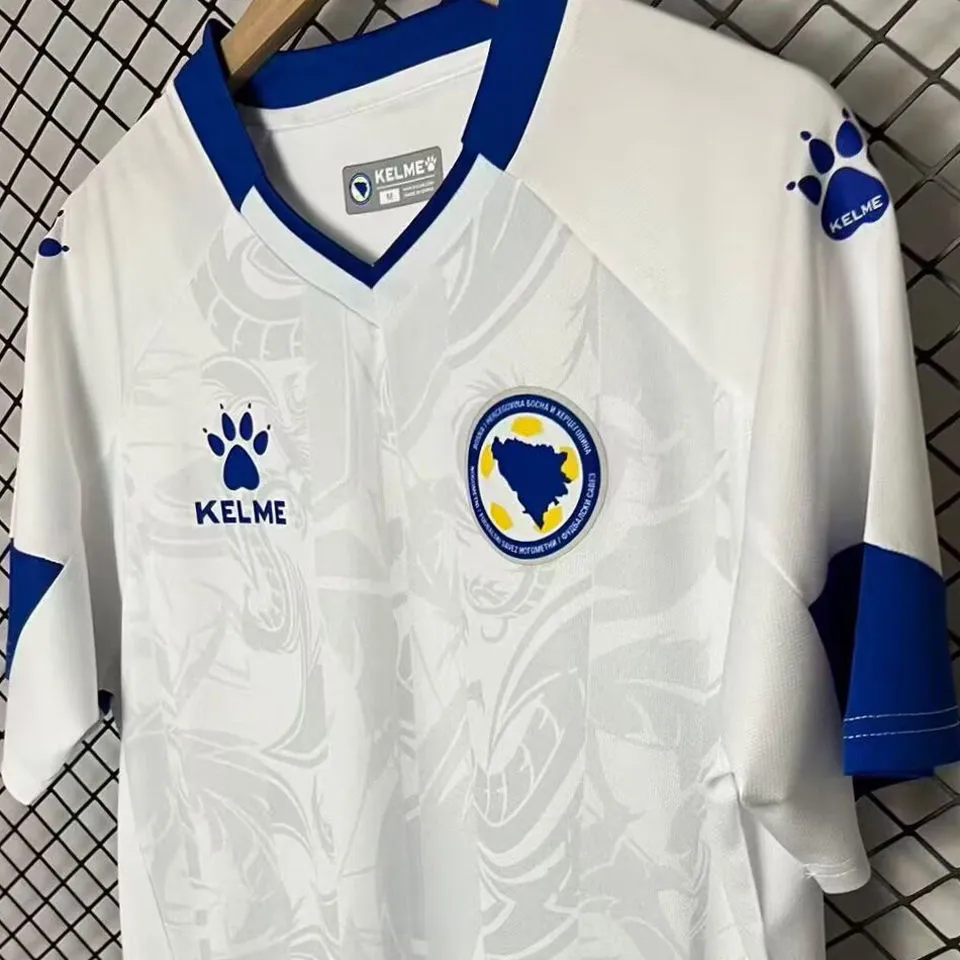 2026/27 Bosnia-Herzegovina Away White Fans Soccer Jersey 波黑 (Have Right Patch 有右臂章 黑底白字）